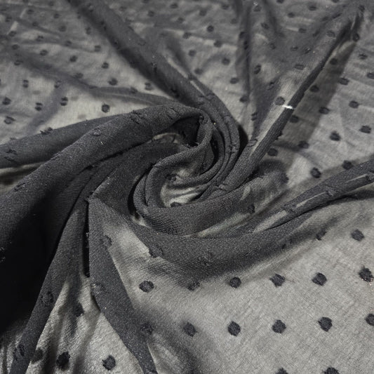 Black Swiss Dot Chiffon Fabric – Lightweight Sheer Dress Fabric | 44" Wide | Sold by the Meter