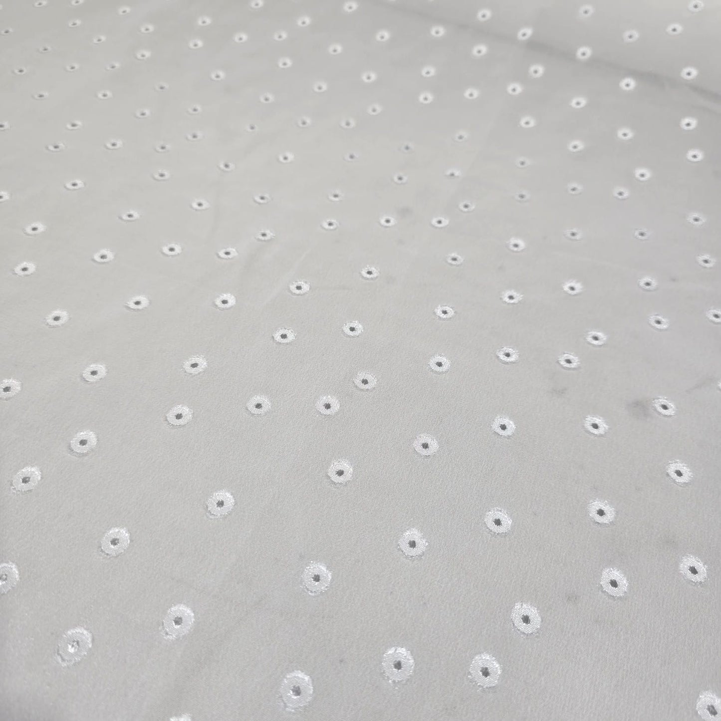 White Embroidered Spot Chiffon Fabric – Lightweight Sheer Dress Fabric | 44" Wide | Sold by the Meter
