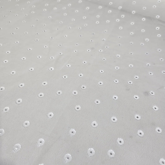 White Embroidered Spot Chiffon Fabric – Lightweight Sheer Dress Fabric | 44" Wide | Sold by the Meter