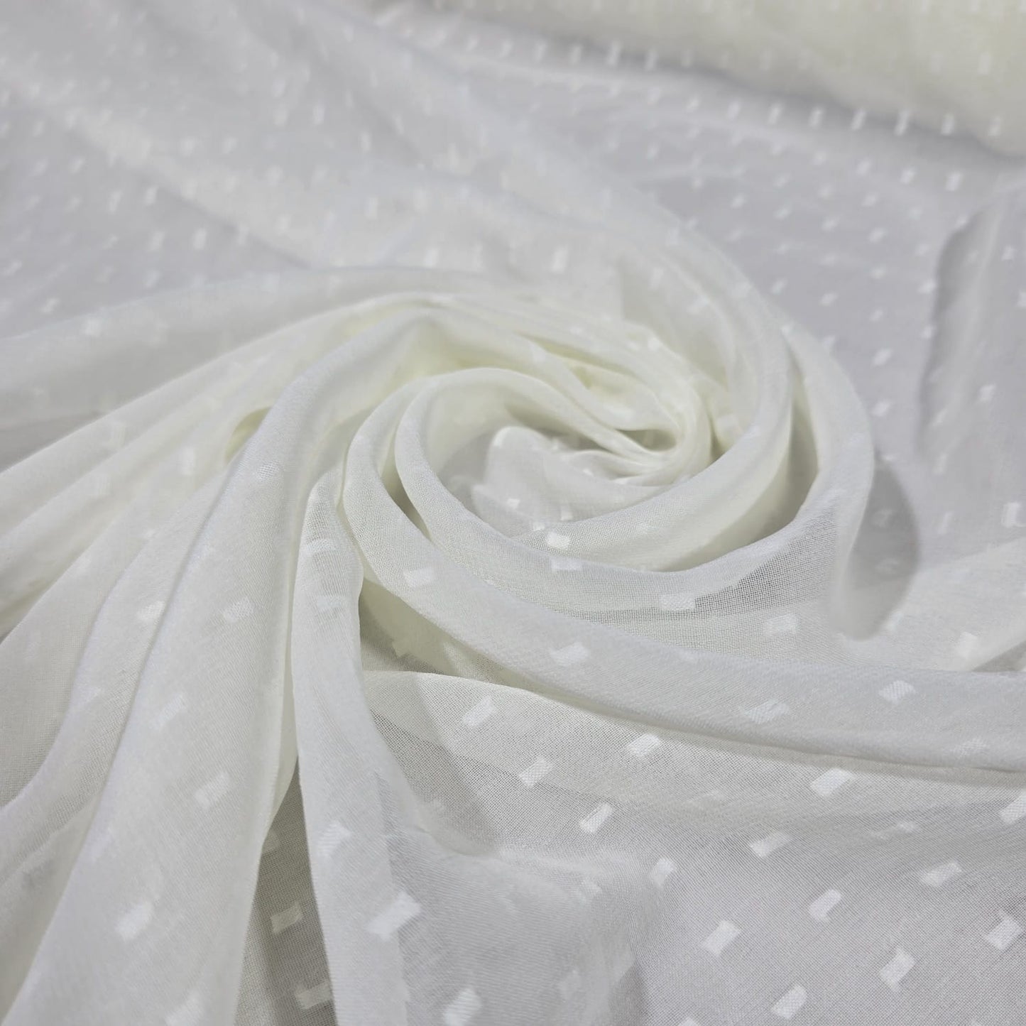 Ivory Dobby Chiffon Fabric – Lightweight Sheer Dress Fabric | 44" Wide | Sold by the Meter