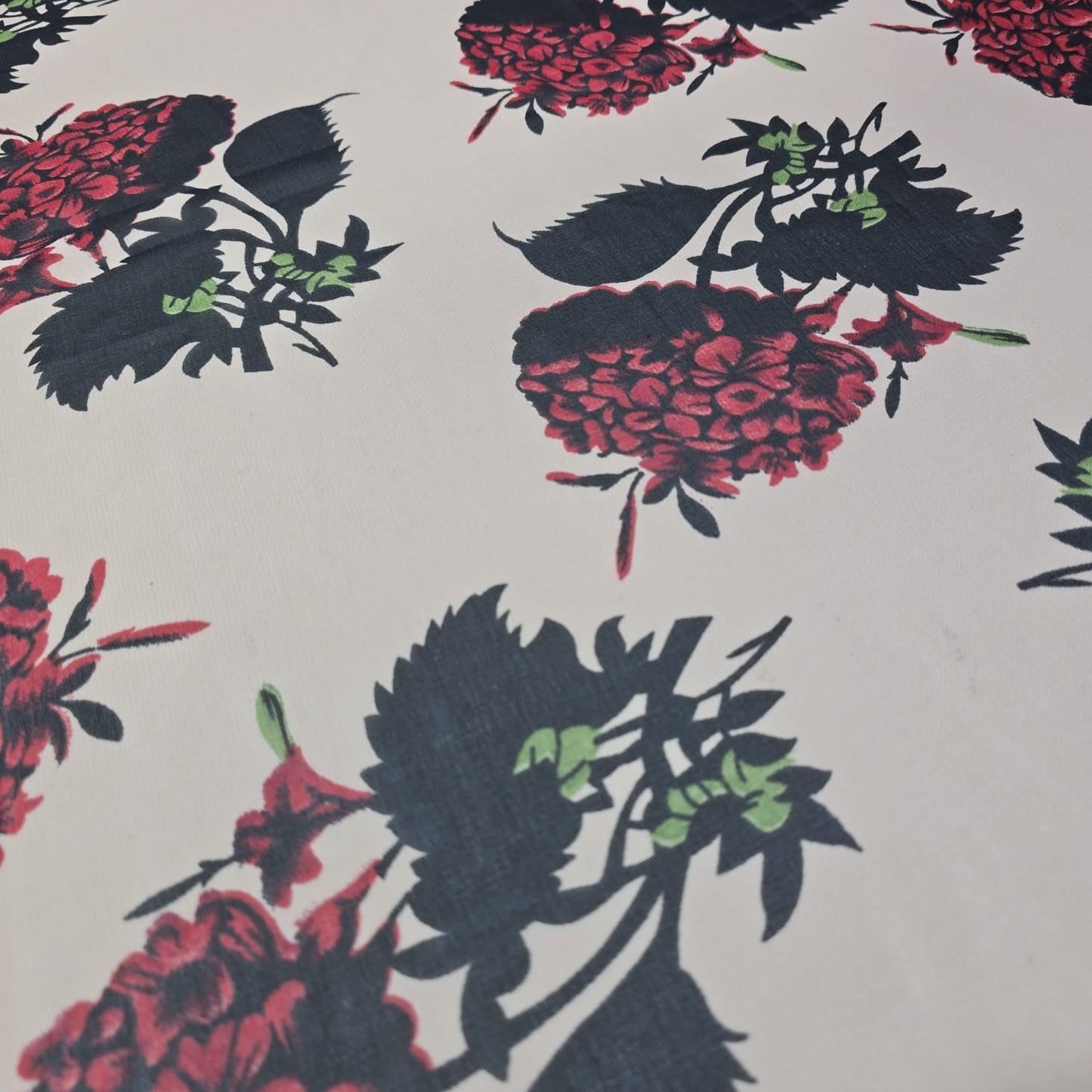 Floral Chiffon Fabric – Beige with Red Floral Print | 44" Wide | Sold by the Metre