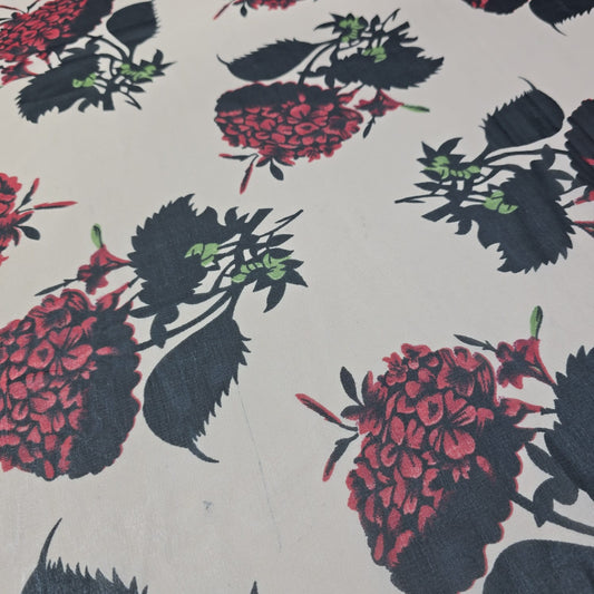 Floral Chiffon Fabric – Beige with Red Floral Print | 44" Wide | Sold by the Metre
