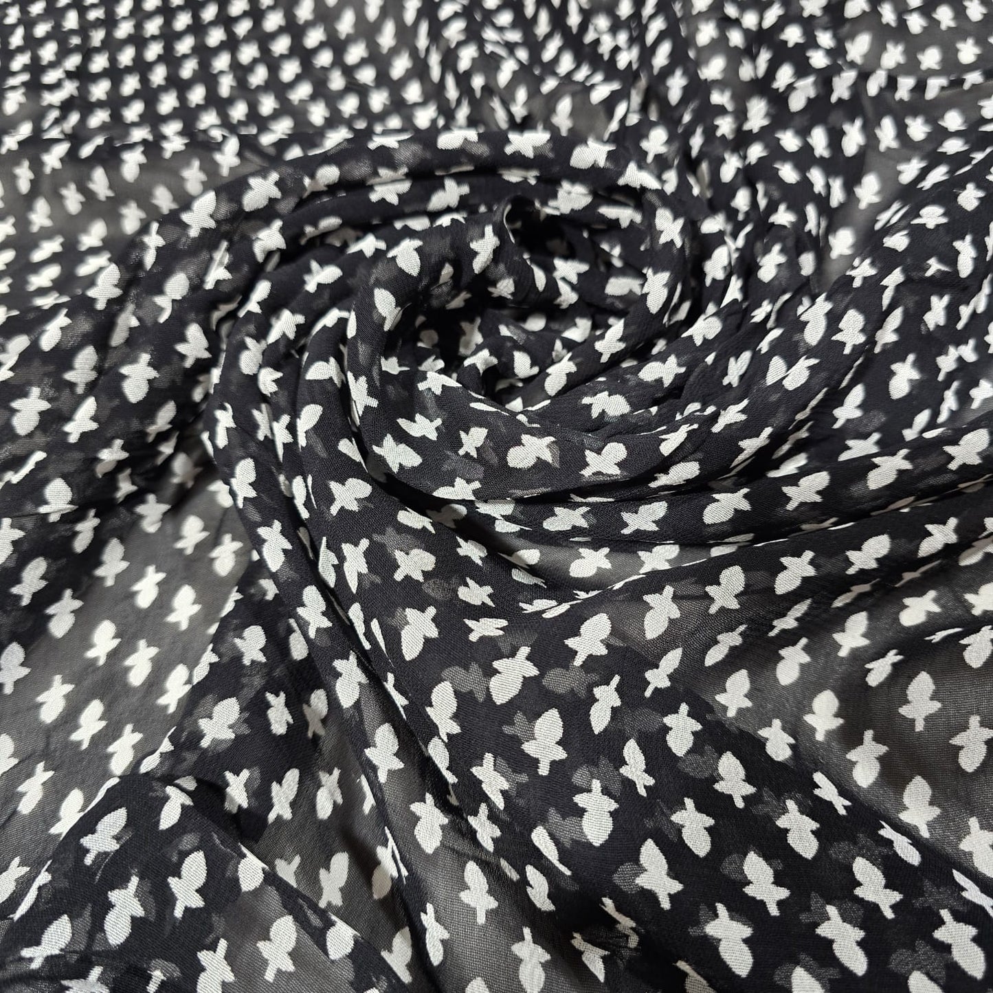 Black & White Geometric Chiffon Fabric – 44" Wide | Sold by the Metre