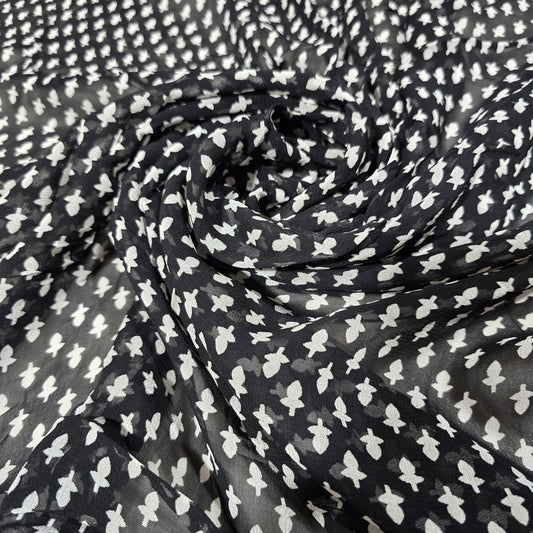 Black & White Geometric Chiffon Fabric – 44" Wide | Sold by the Metre