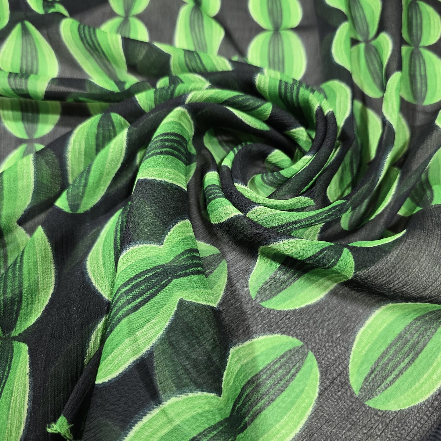 Black Green Abstract Chiffon Sheer Material Dress Craft Decor Fabric 44" By The Meter
