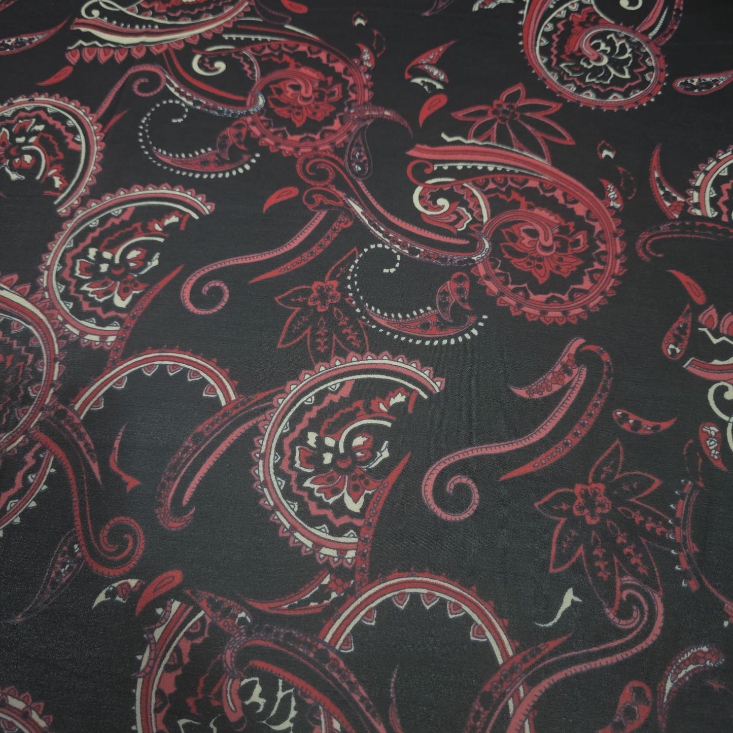 Black & Red Paisley Chiffon Fabric – 44" Wide | Sold by the Metre