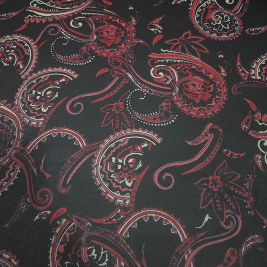 Black & Red Paisley Chiffon Fabric – 44" Wide | Sold by the Metre