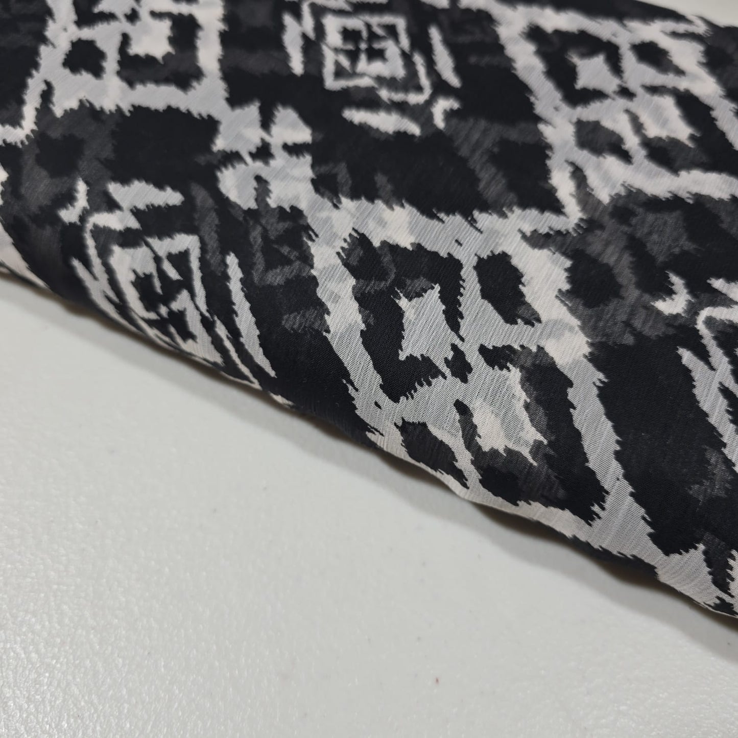 Black & White Ikat Chiffon Fabric – 44" Wide | Sold by the Metre