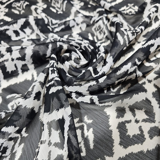 Black & White Ikat Chiffon Fabric – 44" Wide | Sold by the Metre