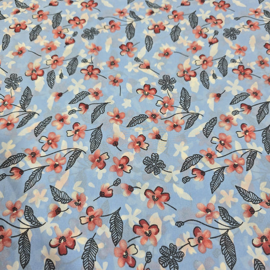 Blue Crepe Floral Dress Material Soft Polyester Craft Drape Fabric 58" By The Meter