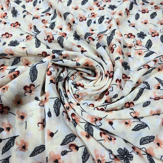 Ivory Crepe Floral Dress Material Soft Polyester Craft Drape Fabric 58" By The Meter