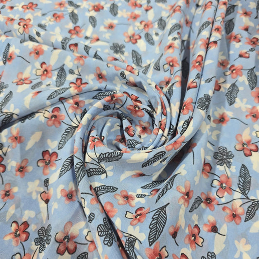 Blue Crepe Floral Dress Material Soft Polyester Craft Drape Fabric 58" By The Meter