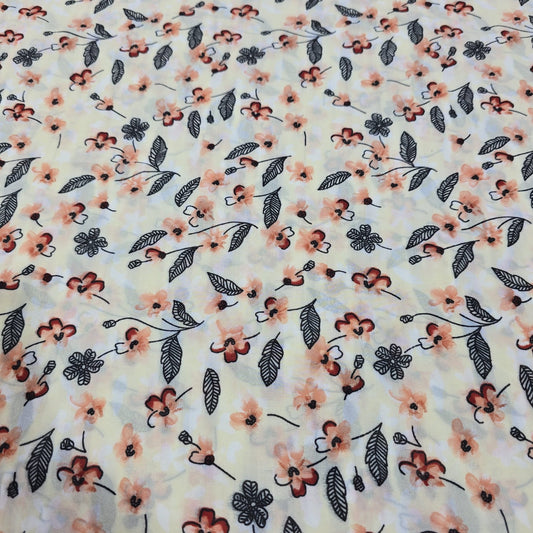 Ivory Crepe Floral Dress Material Soft Polyester Craft Drape Fabric 58" By The Meter