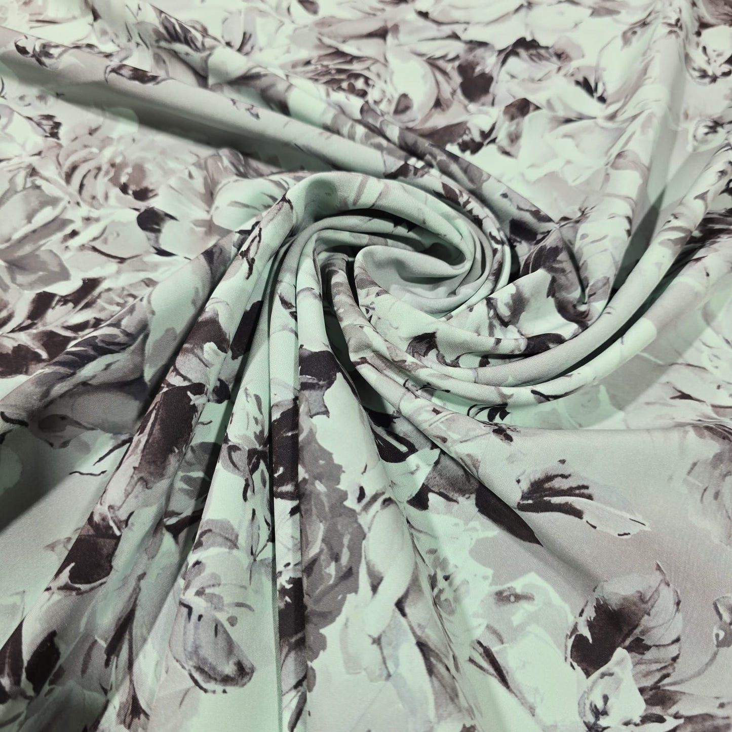 Mint Monochrome Floral Crepe Fabric – 58" Wide | Sold by the Metre