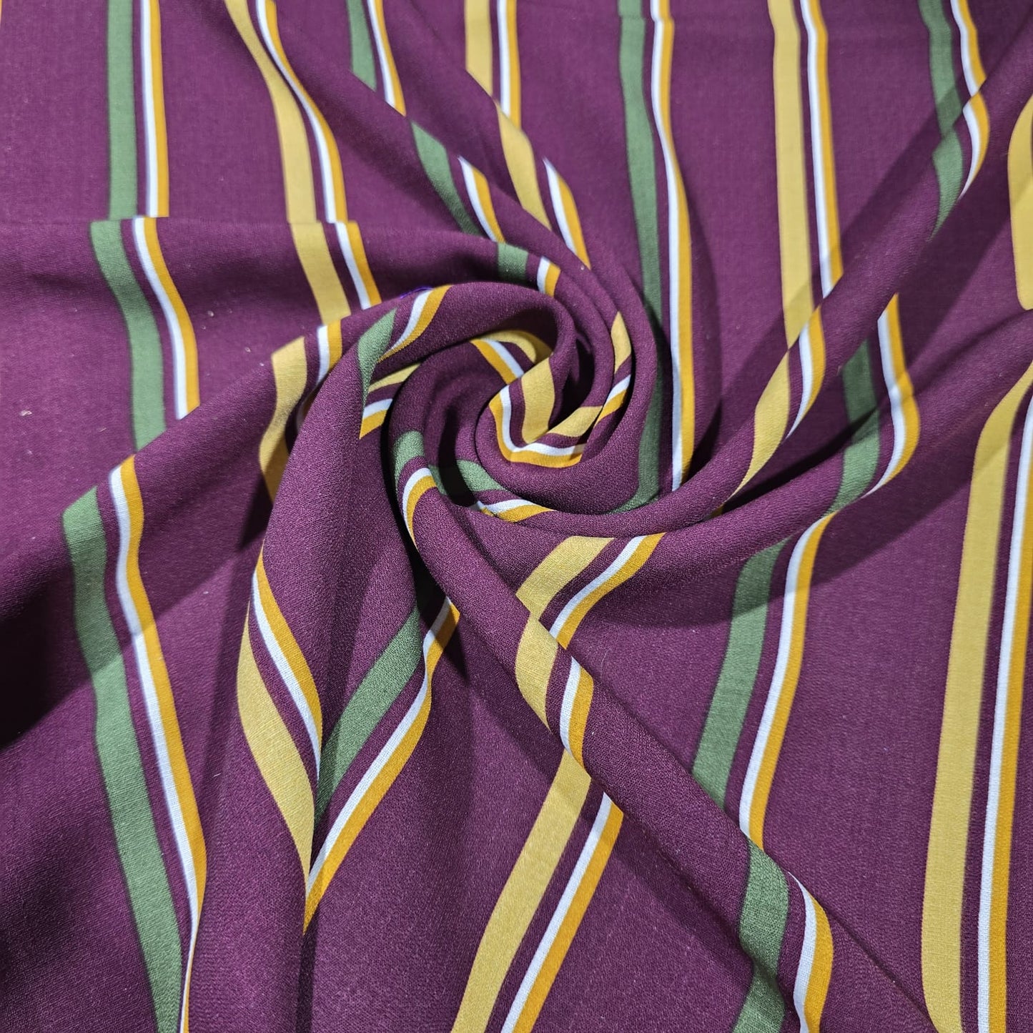 Burgundy Multi Stripe Crepe Fabric – 58" Wide | Sold by the Metre
