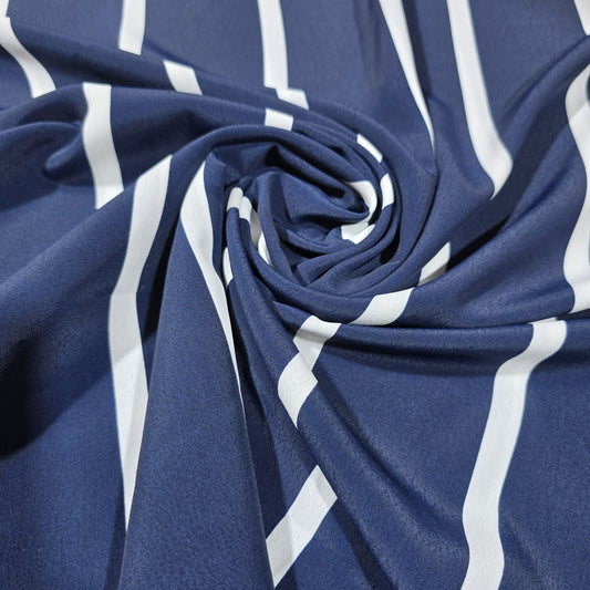 Marineblauer, weiß gestreifter Kreppstoff für Kleider, 147,3 cm, Meterware