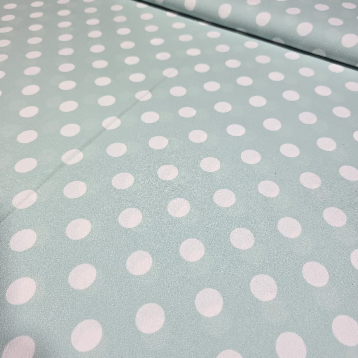 Mint Polka Dot Crepe Fabric – 58" Wide | Sold by the Metre