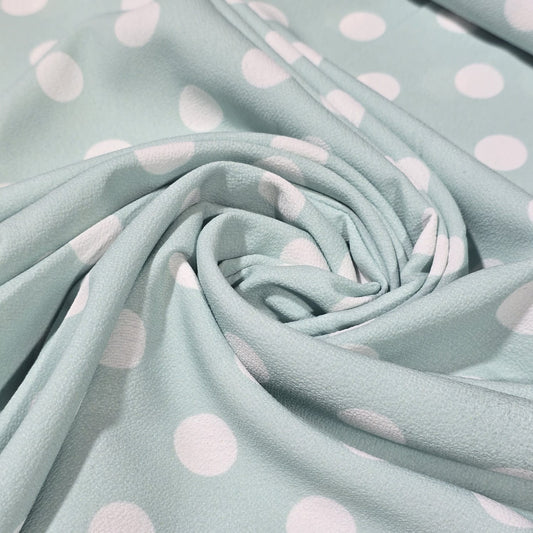 Mint Polka Dot Crepe Fabric – 58" Wide | Sold by the Metre