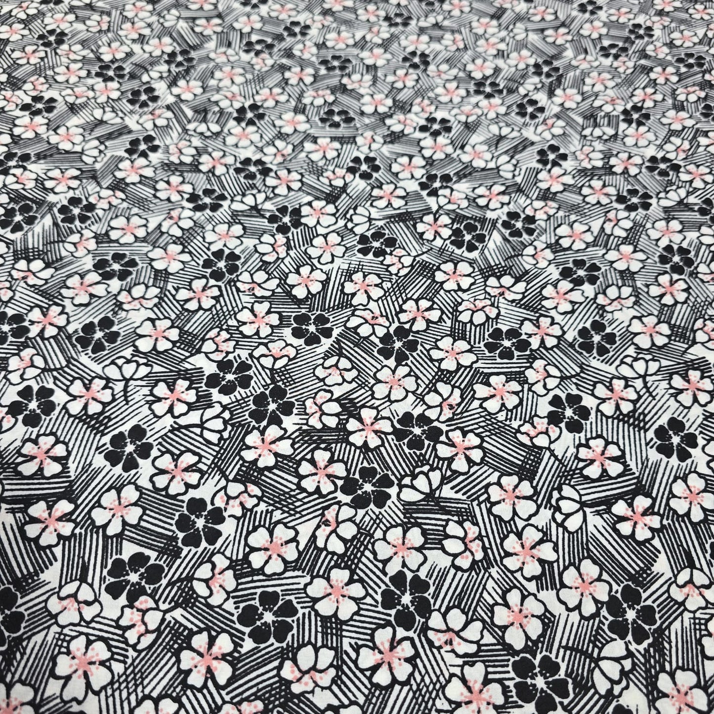 Black & White Mini Floral Print Crepe Fabric – 58" Wide | By the Meter