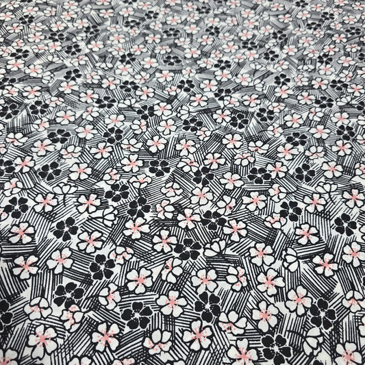 Black & White Mini Floral Print Crepe Fabric – 58" Wide | By the Meter