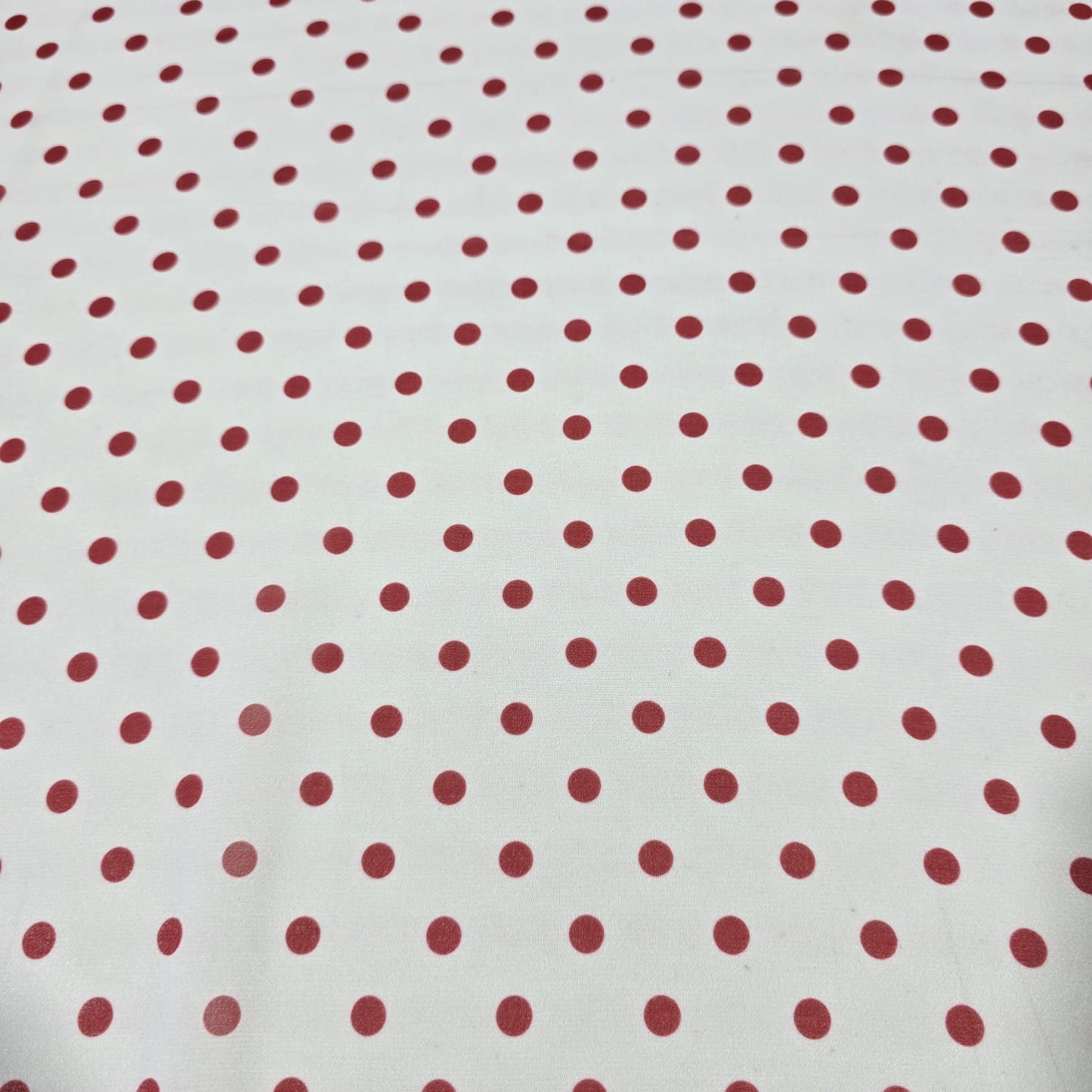 White & Brick Red Polka Dot Chiffon Fabric Dress Costume Drape Material – 58" Wide | By the Meter