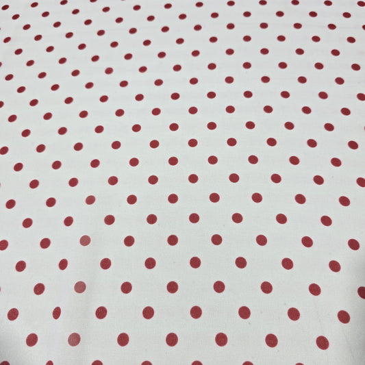 White & Brick Red Polka Dot Chiffon Fabric Dress Costume Drape Material – 58" Wide | By the Meter