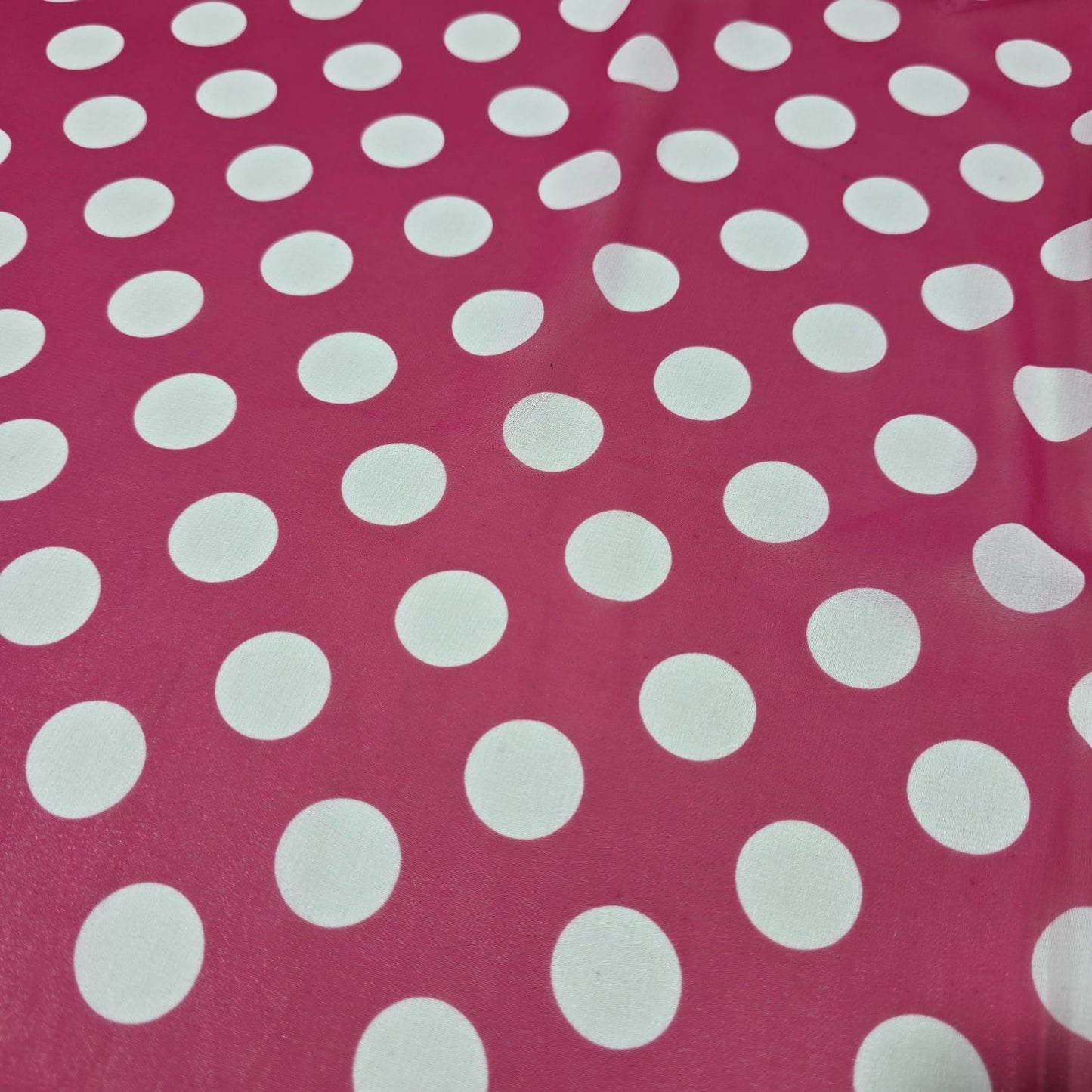 Hot Pink & White Polka Dot Chiffon Fabric – 58" Wide | Lightweight Printed Dress Material | By the Mete