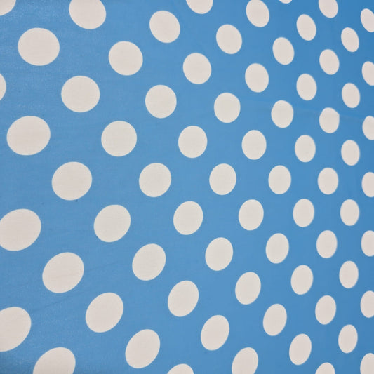 Sky Blue & White Polka Dot Chiffon Fabric – 58" Wide | Lightweight Printed Dress Material | Soft Sheer Fabric | By the Meter