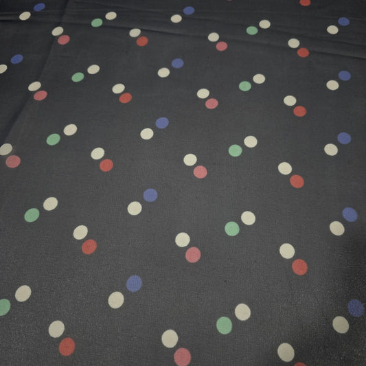 Navy Blue Multi-Color Polka Dot Chiffon Fabric – 58" Wide | Lightweight Printed Dress Material | Soft Sheer Fabric | By the Meter