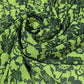 Neon Green & Black Floral Lace Print Chiffon Fabric – 58" Wide | Lightweight Printed Dress Material | Soft Sheer Fabric | By the Meter