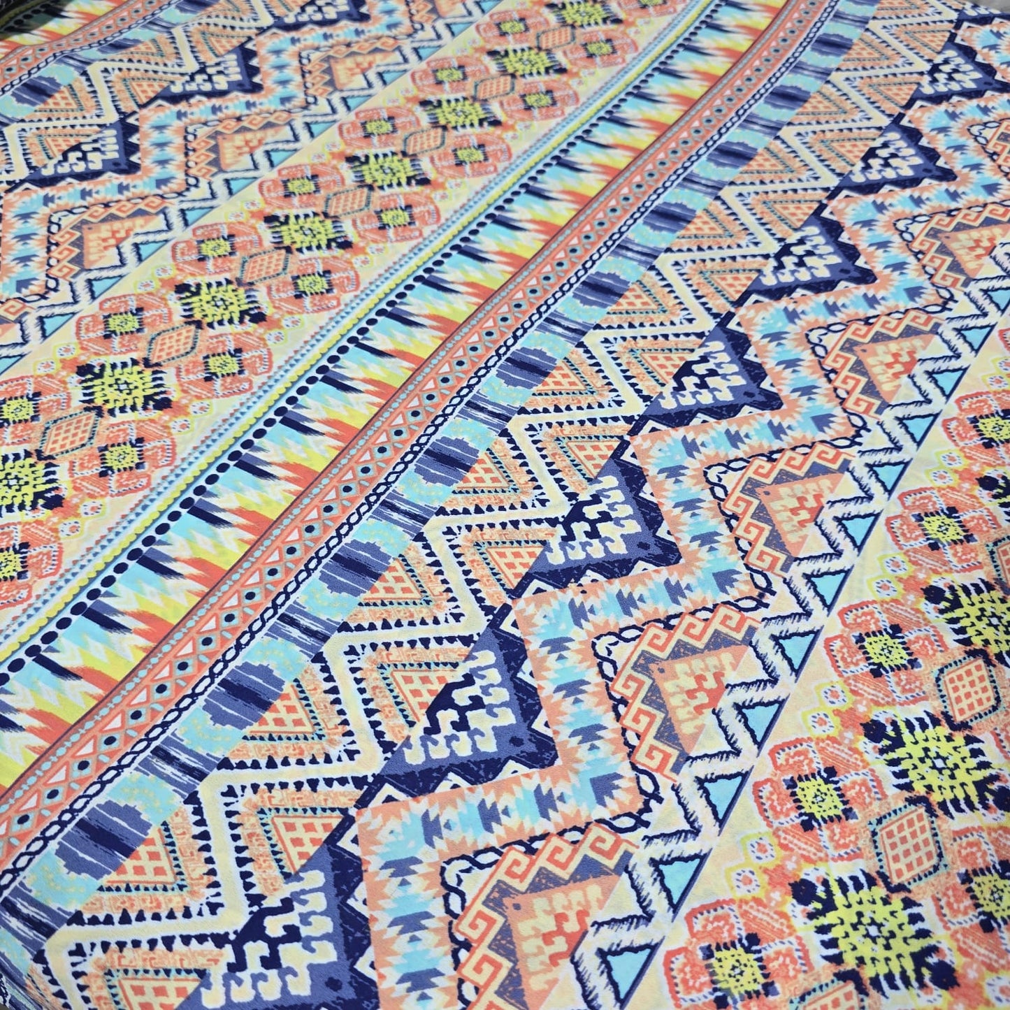 Aztec Tribal Stripe Printed Chiffon Fabric – Multicolor Geometric Boho Pattern | 58" Wide | Soft Lightweight Dress Material | By the Meter