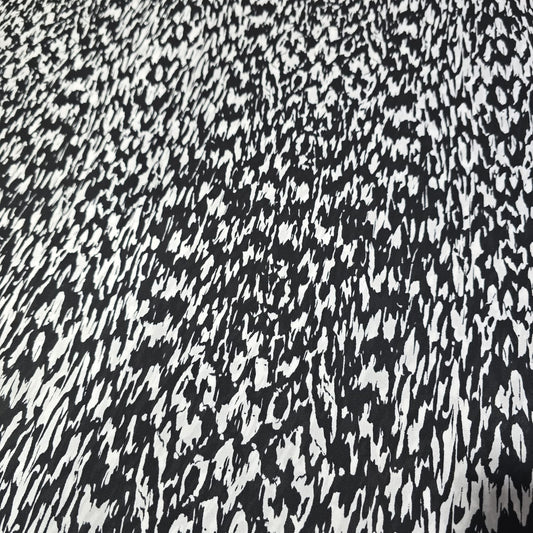 Abstract Animal Print Chiffon Fabric – Black & White Designer Pattern | Soft Lightweight Dress Material | 58" Wide | By the Meter