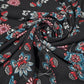 Elegant Floral Chiffon Fabric – Blue & Coral Flower Print on Black | Soft Lightweight Dress Material | 58" Wide | By the Meter