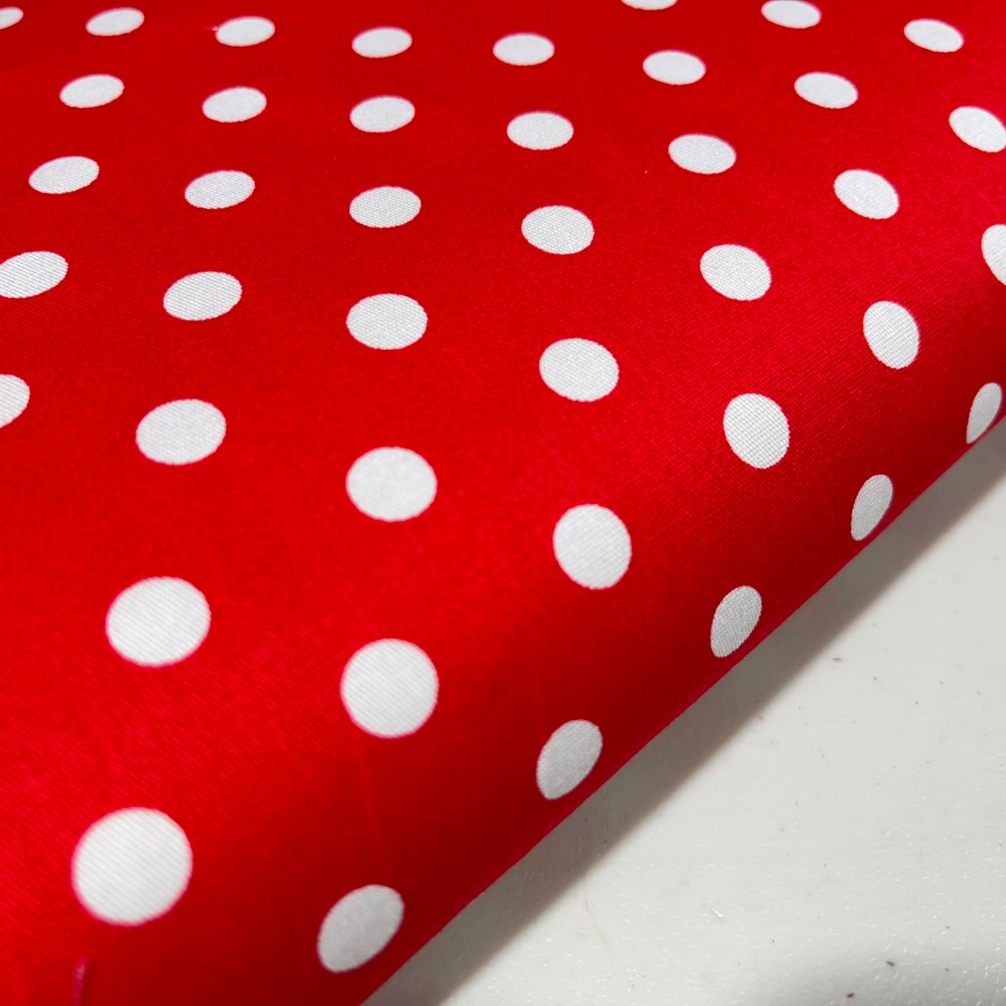 Red & White Polka Dot Cotton Elastane Fabric – 58" (147cm) Wide Stretch Dress Fabric | Soft Printed Cotton | Sold by the Metre