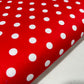 Red & White Polka Dot Cotton Elastane Fabric – 58" (147cm) Wide Stretch Dress Fabric | Soft Printed Cotton | Sold by the Metre