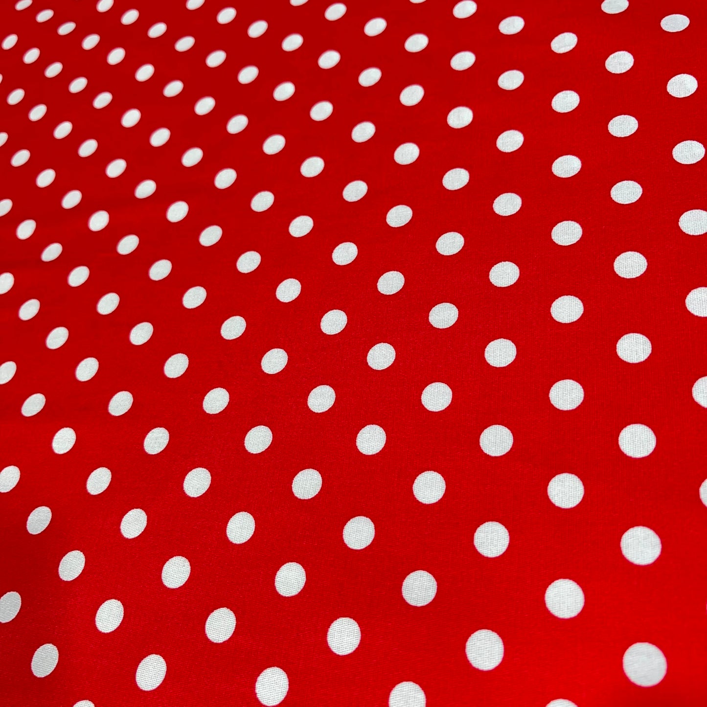 Red & White Polka Dot Cotton Elastane Fabric – 58" (147cm) Wide Stretch Dress Fabric | Soft Printed Cotton | Sold by the Metre