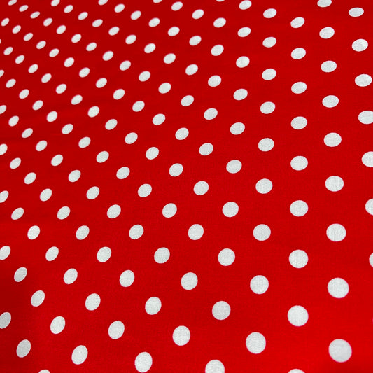 Red & White Polka Dot Cotton Elastane Fabric – 58" (147cm) Wide Stretch Dress Fabric | Soft Printed Cotton | Sold by the Metre