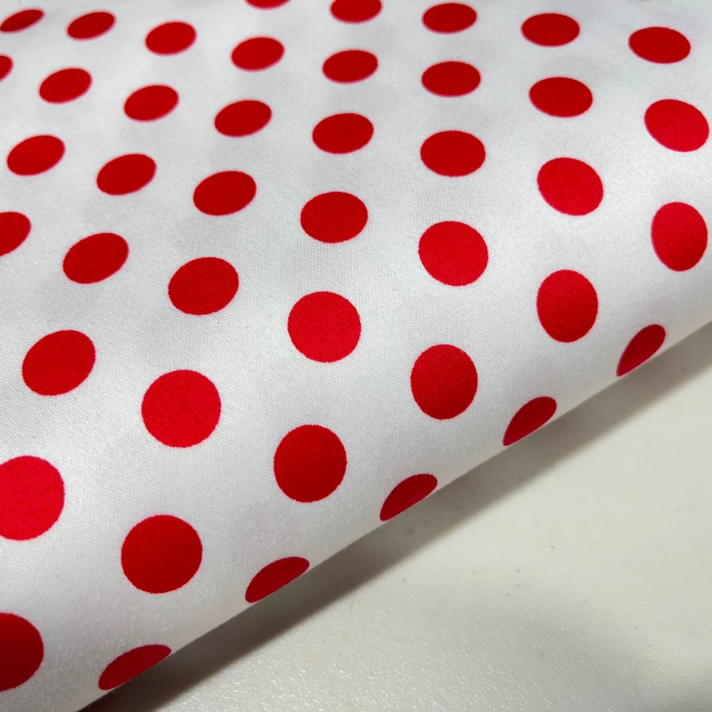 White & Red Polka Dot Cotton Elastane Fabric – 58" (147cm) Wide Stretch Dress Fabric | Soft Printed Cotton | Sold by the Meter