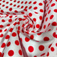 White & Red Polka Dot Cotton Elastane Fabric – 58" (147cm) Wide Stretch Dress Fabric | Soft Printed Cotton | Sold by the Meter