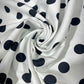 White Cotton Elastane Fabric with Black Polka Dots – 58" (147cm) Wide Stretch Dress Fabric | Retro Spot Print | Sold by the Metre