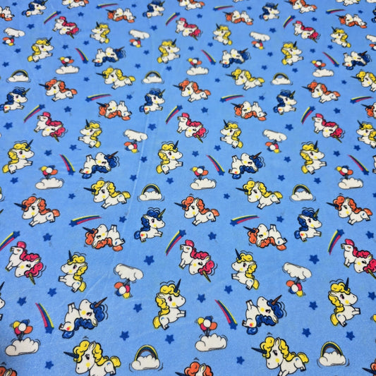 Blue Unicorn Velour Stretch Fabric 58" Wide | Soft Velvet Jersey Material | Kids Dress Craft Fabric | Sold by the Metre