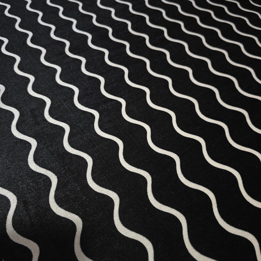 Black White Wave Print Velour Stretch Fabric | Soft Velvet Jersey Material | 58" Wide Dress Fabric | Sold by the Metre