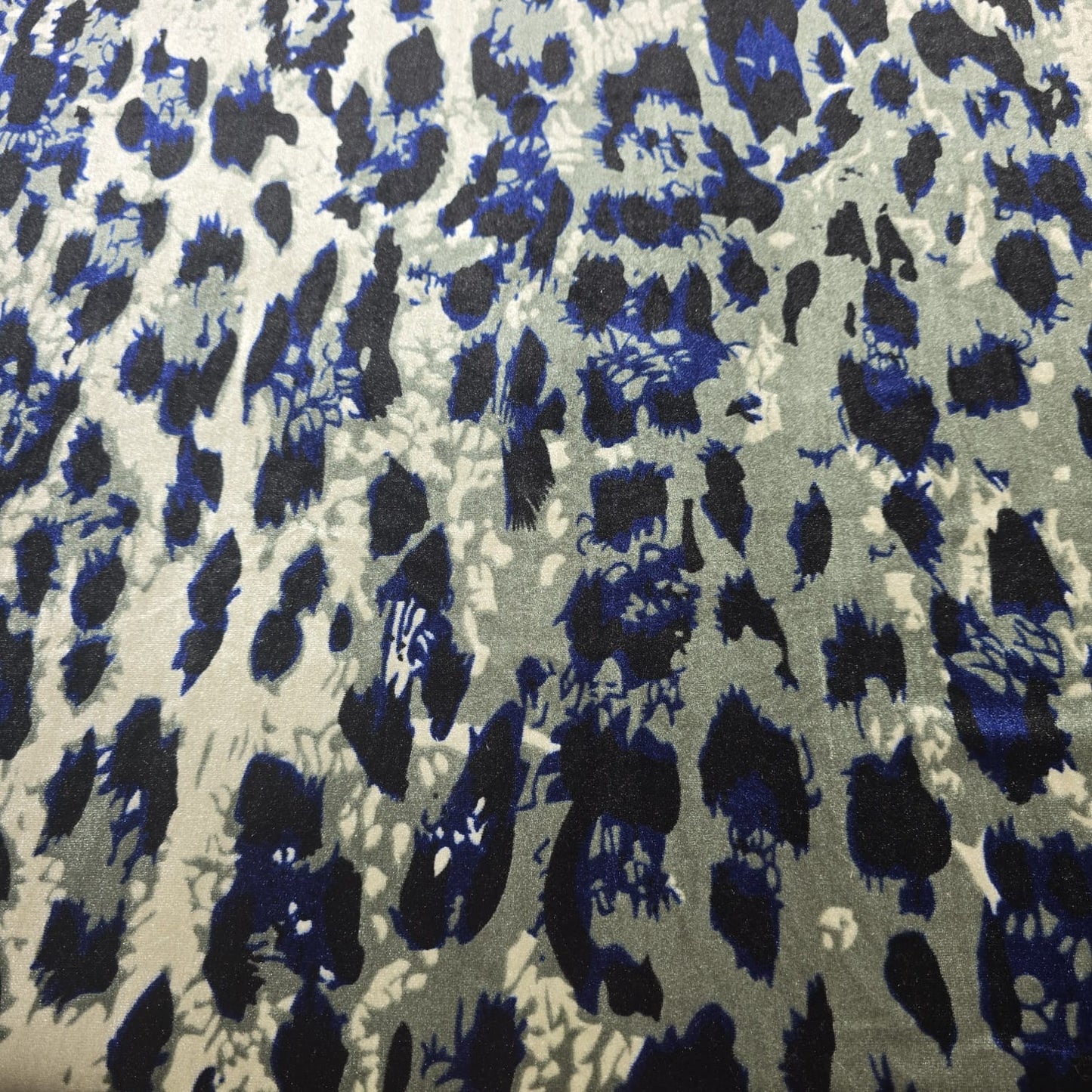 Blue Animal Print Velour Stretch Fabric | Soft Velvet Jersey Material | 58" Wide Dress Fabric | Sold by the Metre