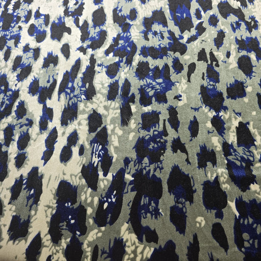 Blue Animal Print Velour Stretch Fabric | Soft Velvet Jersey Material | 58" Wide Dress Fabric | Sold by the Metre