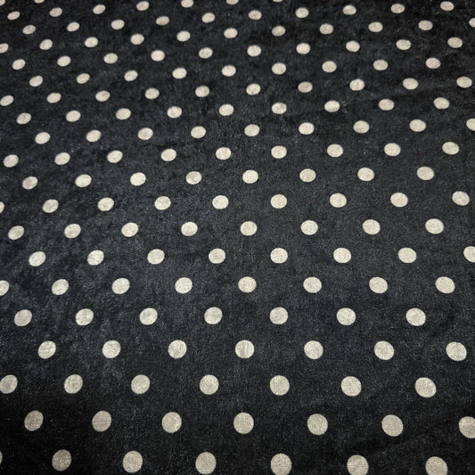 Black White Polka Dot Velour Stretch Fabric | Soft Velvet Jersey Material | 58" Wide Dress Fabric | Sold by the Metre