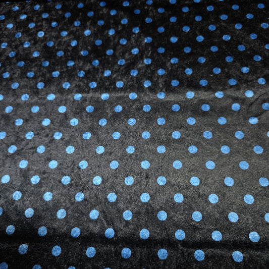 Black Blue Polka Dot Velour Stretch Fabric | Soft Velvet Jersey Material | 58" Wide Dress Fabric | Sold by the Metre