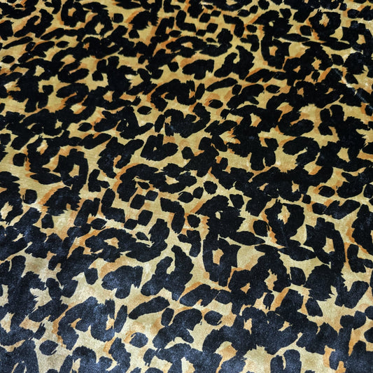 Leopard Print Velour Stretch Fabric | Soft Velvet Jersey Dress Fabric | Animal Print Material | Sold by the Metre