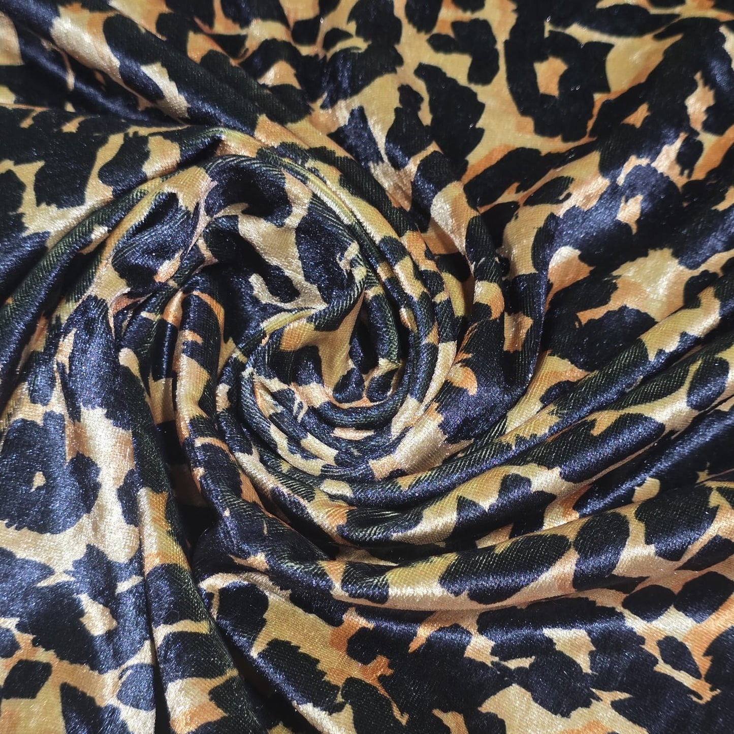 Leopard Print Velour Stretch Fabric | Soft Velvet Jersey Dress Fabric | Animal Print Material | Sold by the Metre
