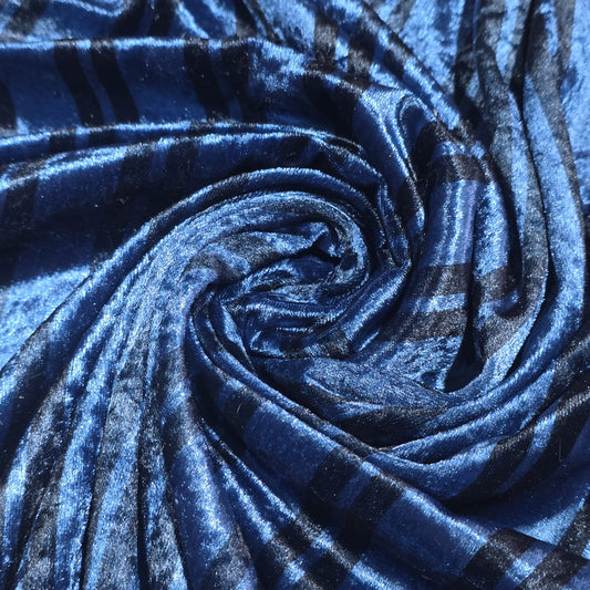 Blue Stripe Velour Stretch Fabric | Soft Velvet Jersey Material | 58" Wide Dress Fabric | Sold by the Metre