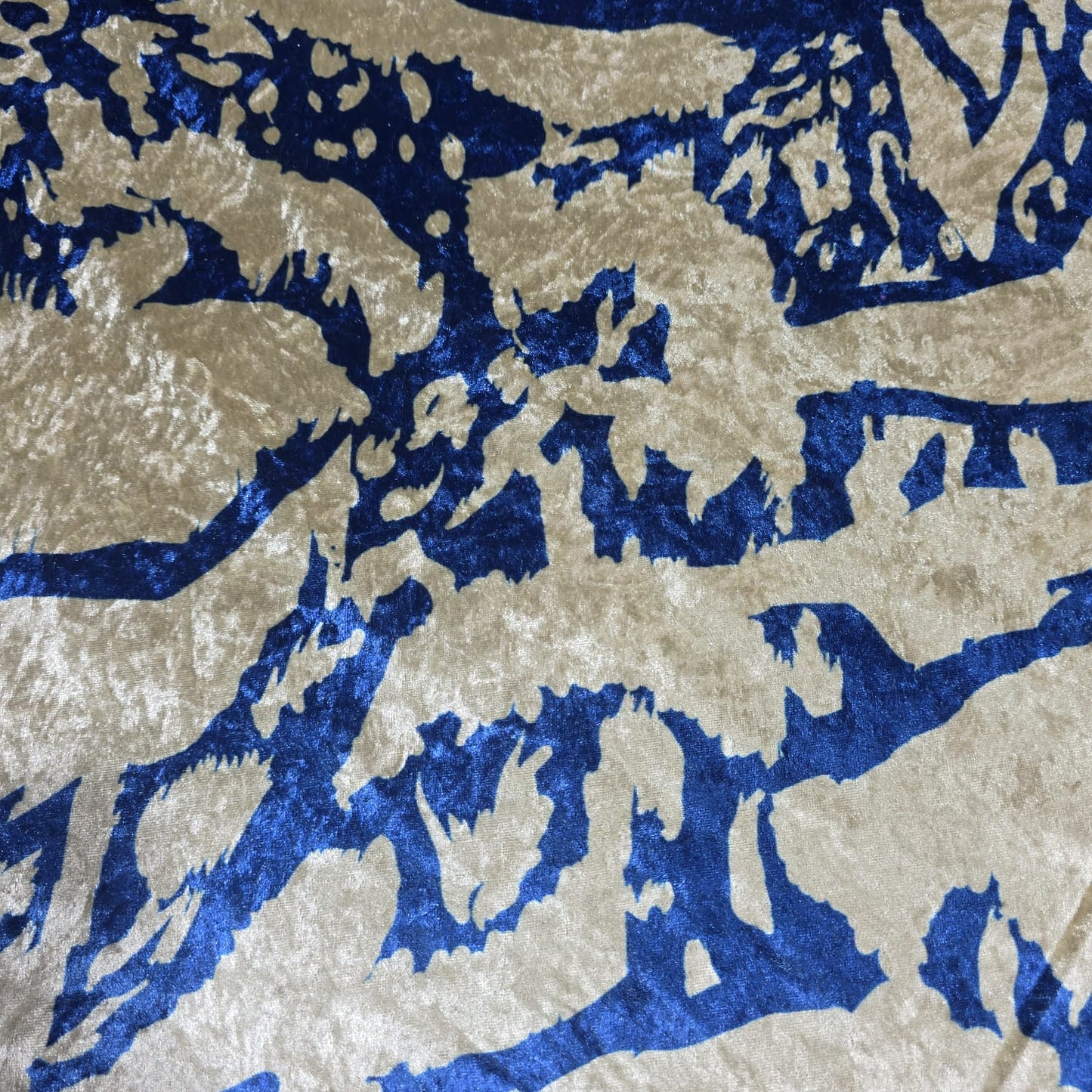 Blue Abstract Stretch Velour Fabric | Soft Velvet Jersey Dress Fabric | Modern Print Material | Sold by the Metre
